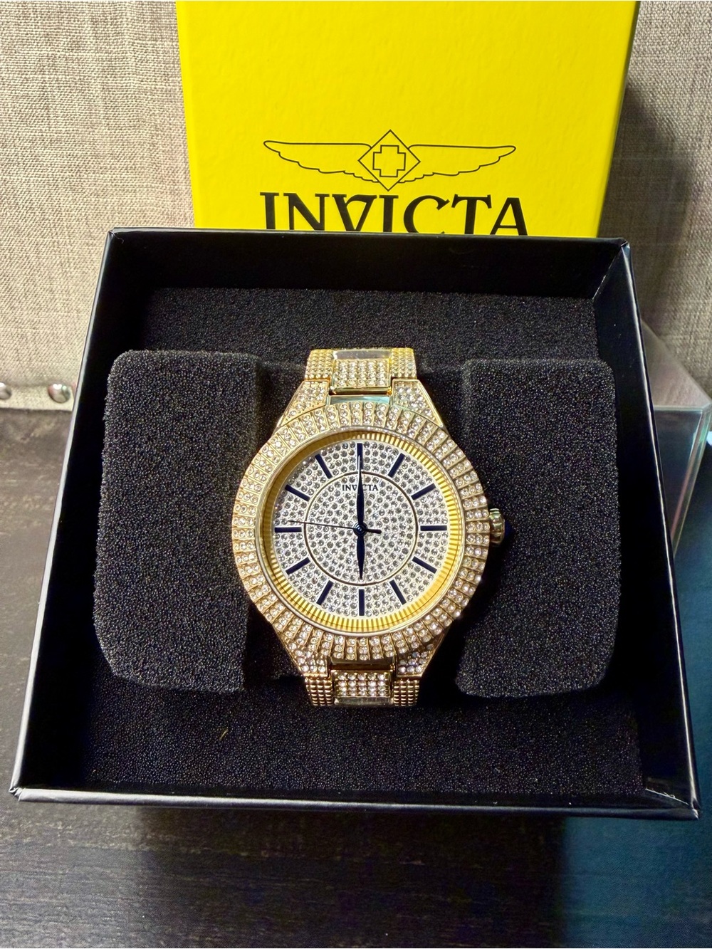 Invicta Gold Tone Pavé Crystal Men's Bracelet Watch